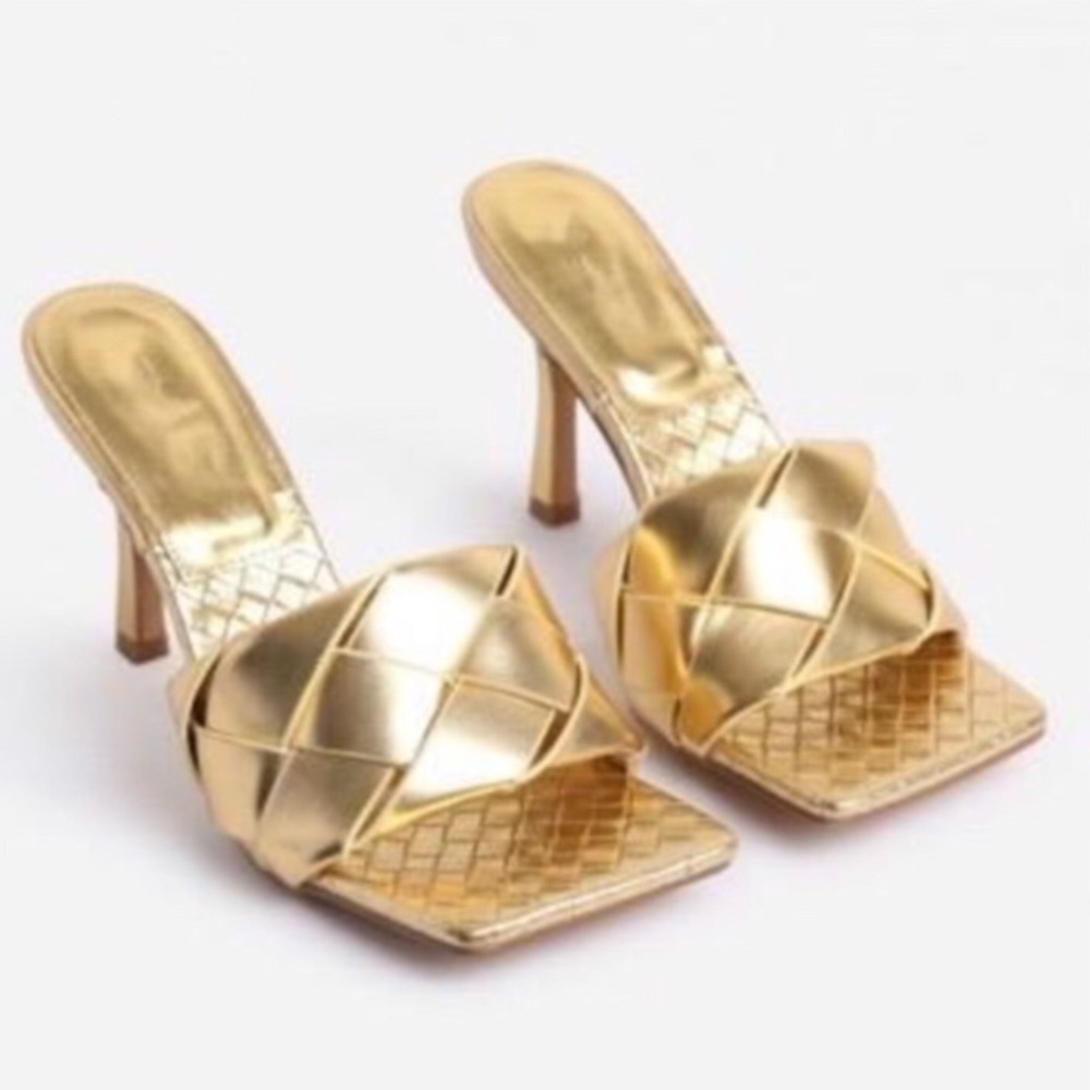 Woven Square Toe Mules - Gold - Picture 4 of 10